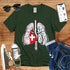 T-Shirt in Bottle Green mit Lungen-Design mit Schweizer Kreuz