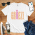 T-Shirt in White mit Dekoratives Muster-Design mit Schriftzug „GRÜEZI“